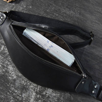 Steel Horse Leather Sigrid Smooth Black Leather Waist Bag