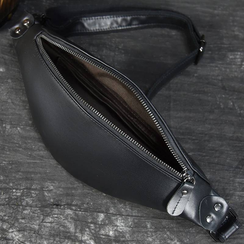 Steel Horse Leather Sigrid Smooth Black Leather Waist Bag
