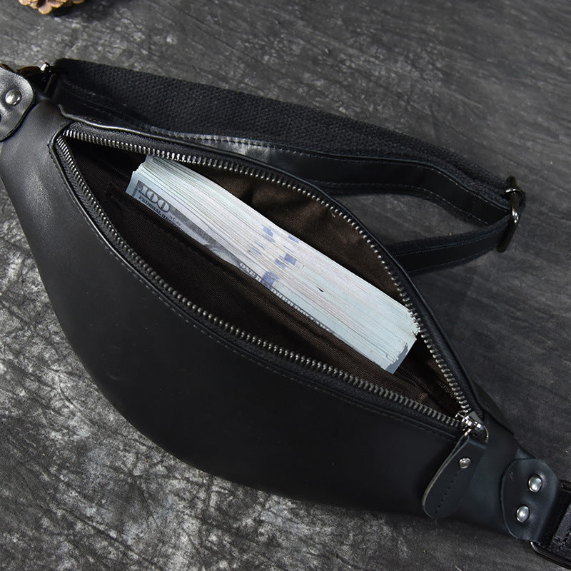 Steel Horse Leather Sigrid Smooth Black Leather Waist Bag