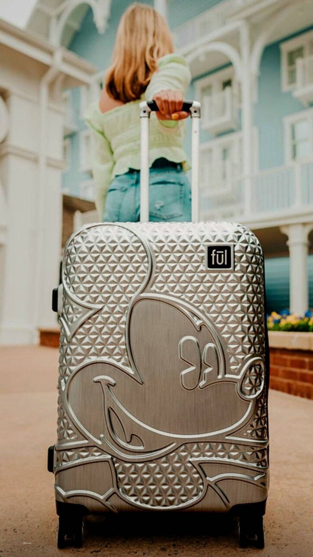 Mickey Mouse Rolling Luggage FŪL Disney Suitcase 30" Silver - Stiles Supply Co.