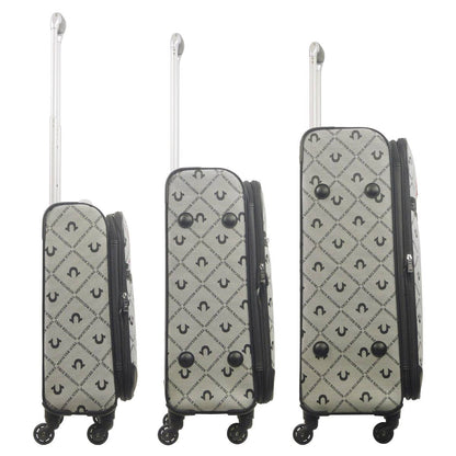 True Religion Grey 3-Piece Soft Sided Monogram Spinner Luggage Set - Stiles Supply Co.