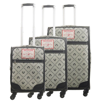 True Religion Grey 3-Piece Soft Sided Monogram Spinner Luggage Set - Stiles Supply Co.