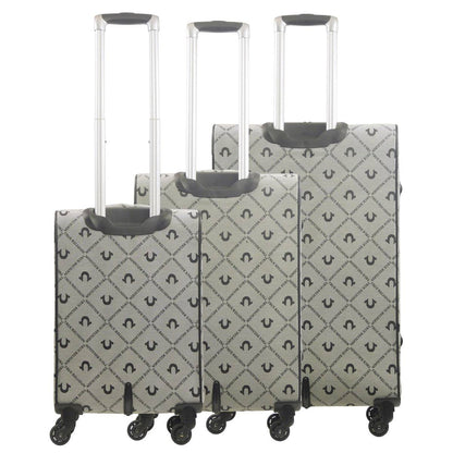 True Religion Grey 3-Piece Soft Sided Monogram Spinner Luggage Set - Stiles Supply Co.