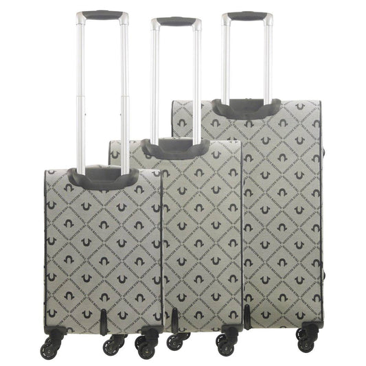 True Religion Grey 3-Piece Soft Sided Monogram Spinner Luggage Set - Stiles Supply Co.