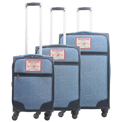 True Religion Blue 3-Piece Soft Sided Expandable Spinner Luggage Set - Stiles Supply Co.