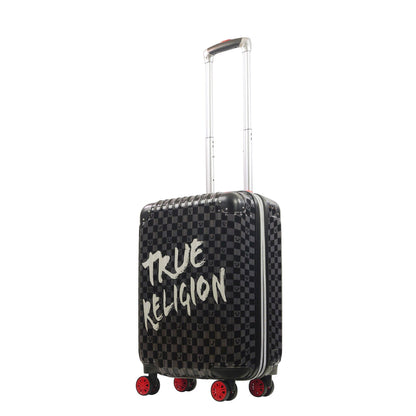 True Religion 22.5" Big Logo Black Hard Sided Checkered Carry-On Luggage - Stiles Supply Co.