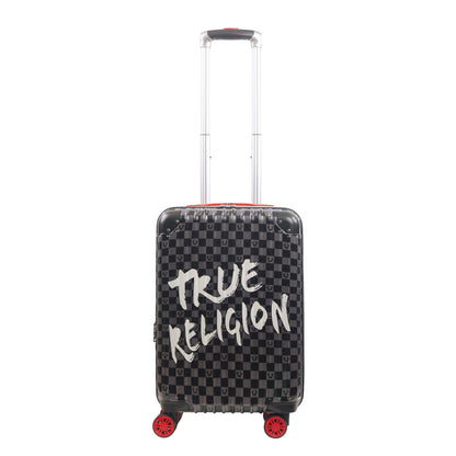 True Religion 22.5" Big Logo Black Hard Sided Checkered Carry-On Luggage - Stiles Supply Co.