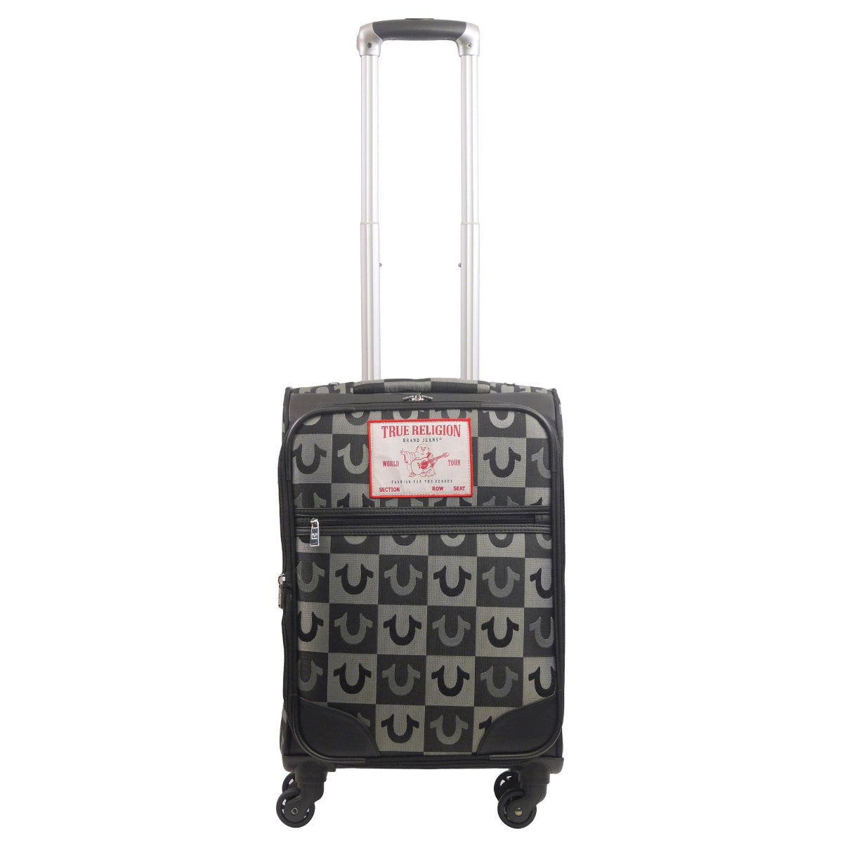 True Religion Black 23" Soft Sided Logo Checkered Spinner Luggage - Stiles Supply Co.