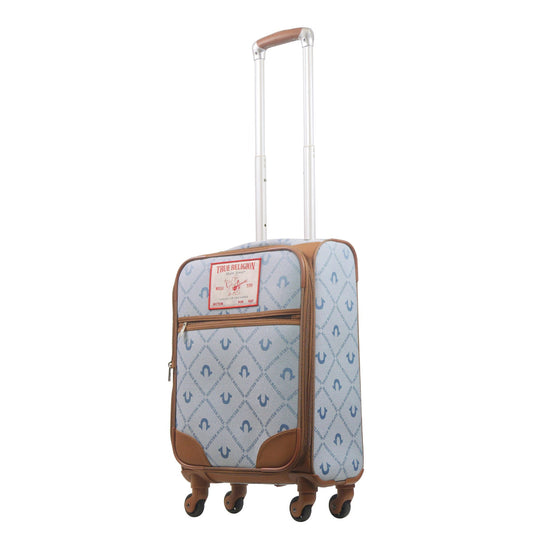 True Religion Light Blue 23" Soft Sided Logo Monogram Spinner Luggage - Stiles Supply Co.