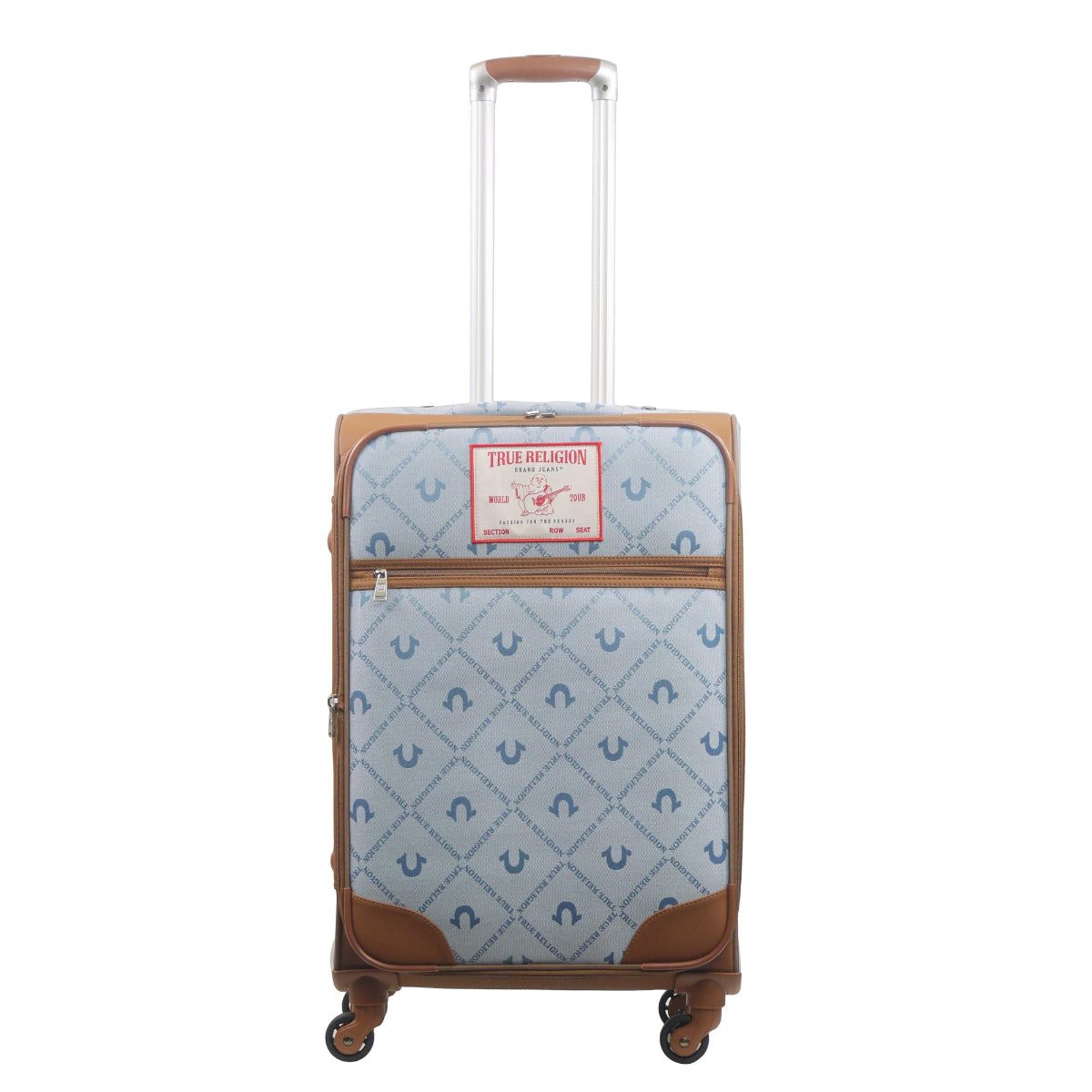 True Religion Light Blue 27" Soft Sided Logo Monogram Spinner Luggage - Stiles Supply Co.