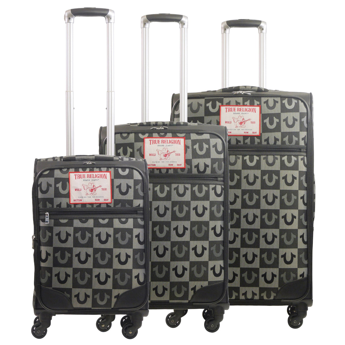 True Religion Black 3-piece Soft Sided Checkered Spinner Luggage Set - Stiles Supply Co.