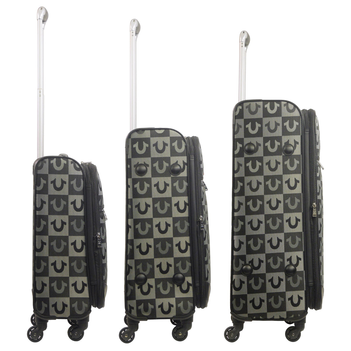 True Religion Black 3-piece Soft Sided Checkered Spinner Luggage Set - Stiles Supply Co.