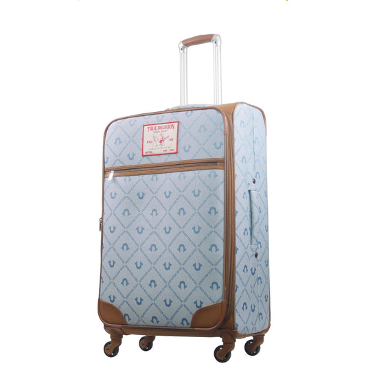 True Religion Light Blue 31" Soft Sided Logo Monogram Spinner Luggage - Stiles Supply Co.