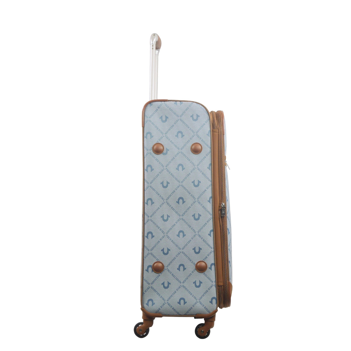 True Religion Light Blue 31" Soft Sided Logo Monogram Spinner Luggage - Stiles Supply Co.