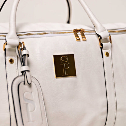 Sole Premise White Leather Weekender Duffle Bag