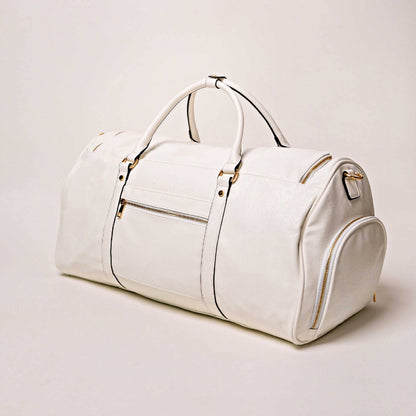 Sole Premise White Leather Weekender Duffle Bag