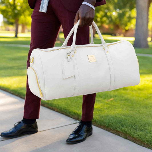 Sole Premise White Leather Weekender Duffle Bag