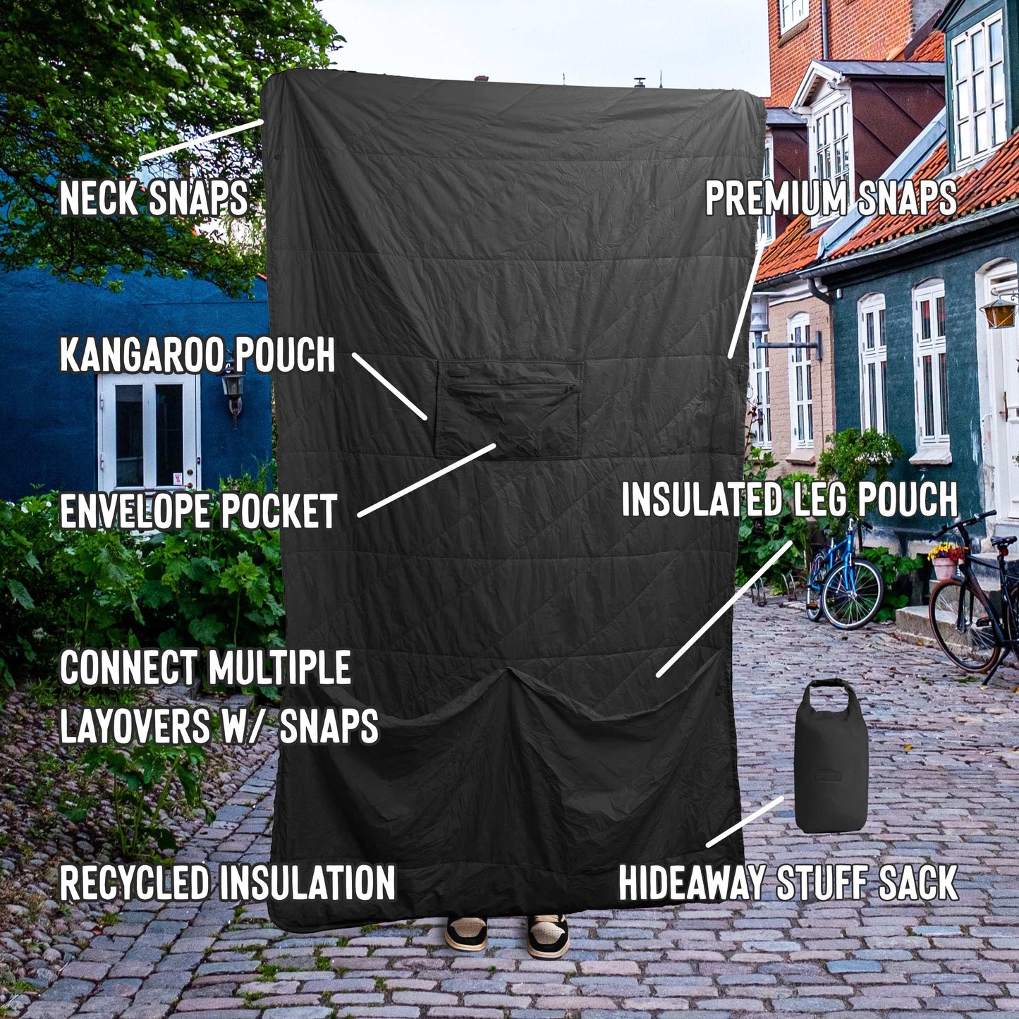 Gravel Layover™ Travel Blanket - Packable & Puffy | Black - Stiles Supply Co.