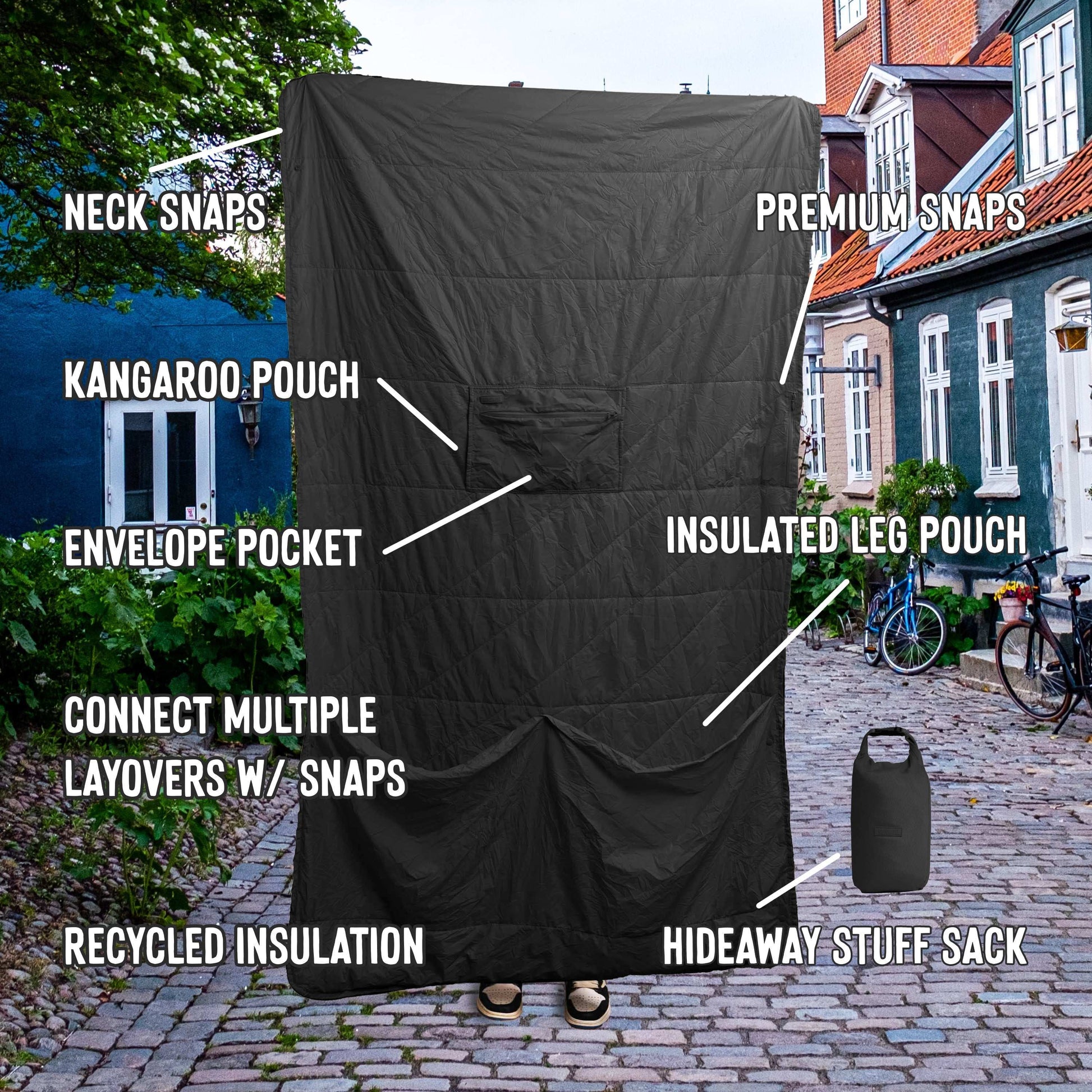 Gravel Layover™ Travel Blanket - Packable & Puffy | Black - Stiles Supply Co.