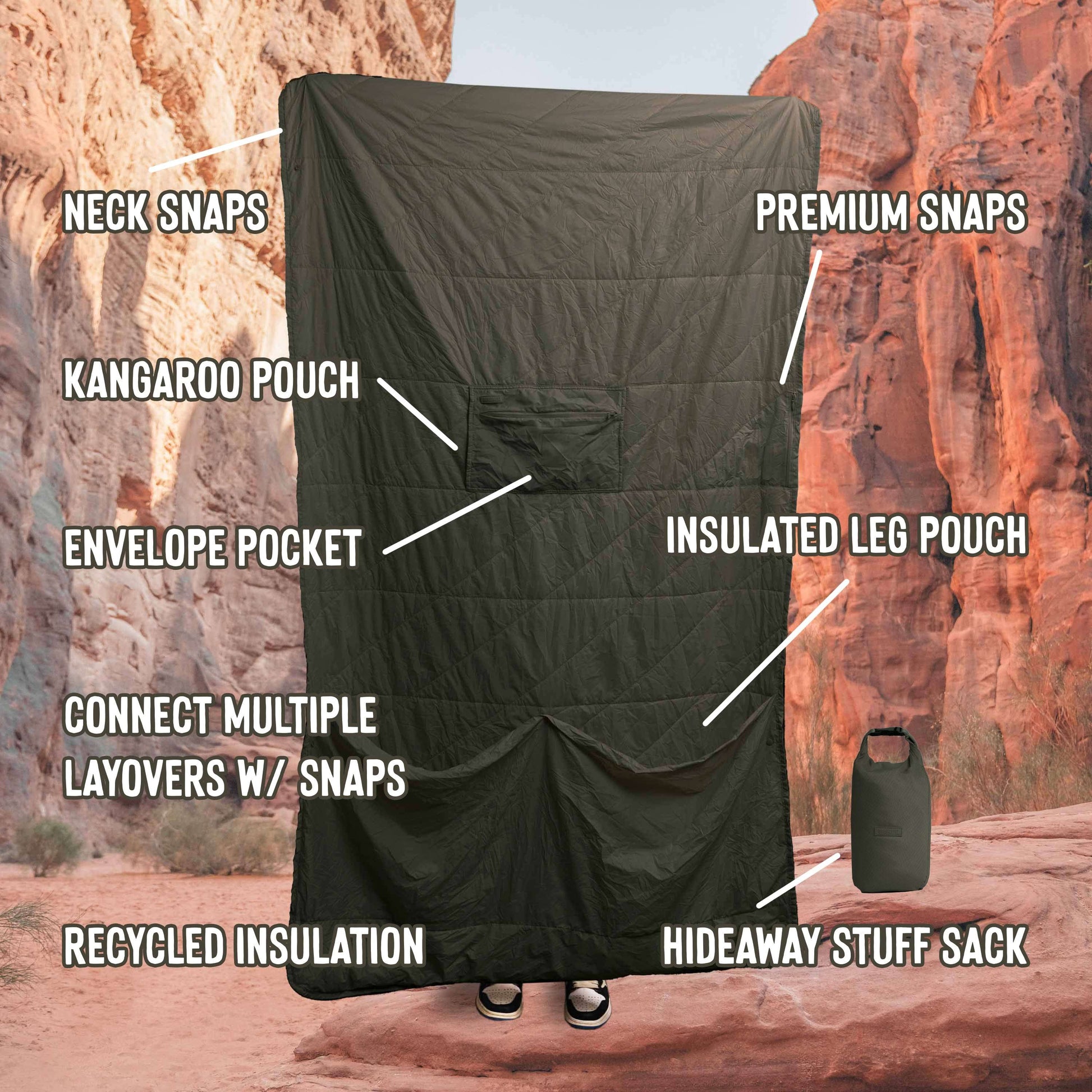Gravel Layover™ XL Travel Blanket - Packable & Puffy | Spruce - Stiles Supply Co.