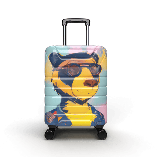 Warhol-inspired cartoon bear on hardcase carry on luggage