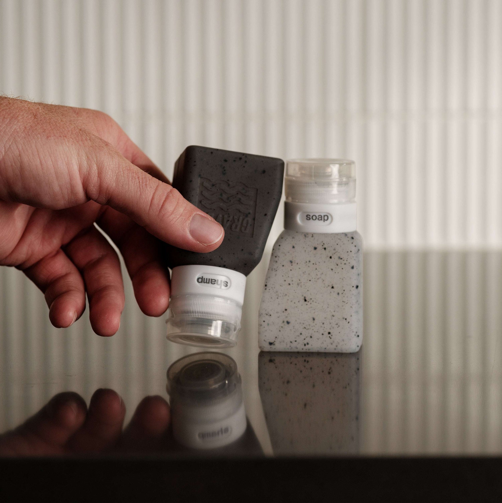 Gravel Travel Bottles For Liquids 3oz (89 ml) (Two Pack) | Clear & Gray - Stiles Supply Co.