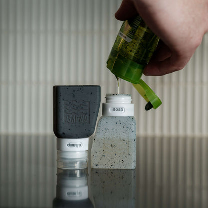 Gravel Travel Bottles For Liquids 3oz (89 ml) (Two Pack) | Clear & Gray - Stiles Supply Co.