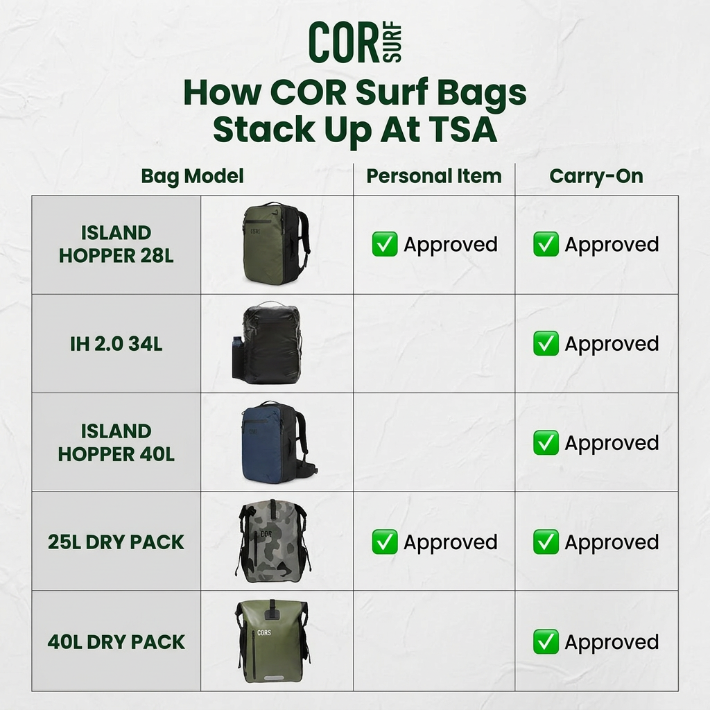 COR Surf Island Hopper 2.0 Travel Backpack – New Matte Black | Lightweight Waterproof 28L & 34L