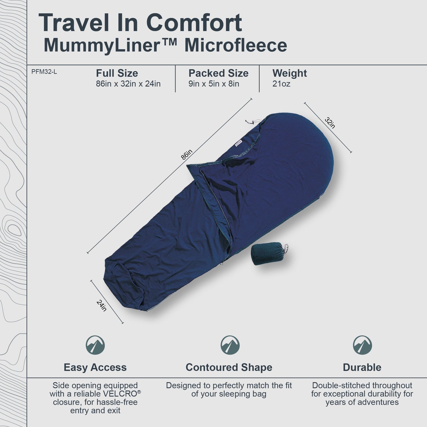 MummyLiner™ Microfleece - Dark Petrol - Left Side Zipper