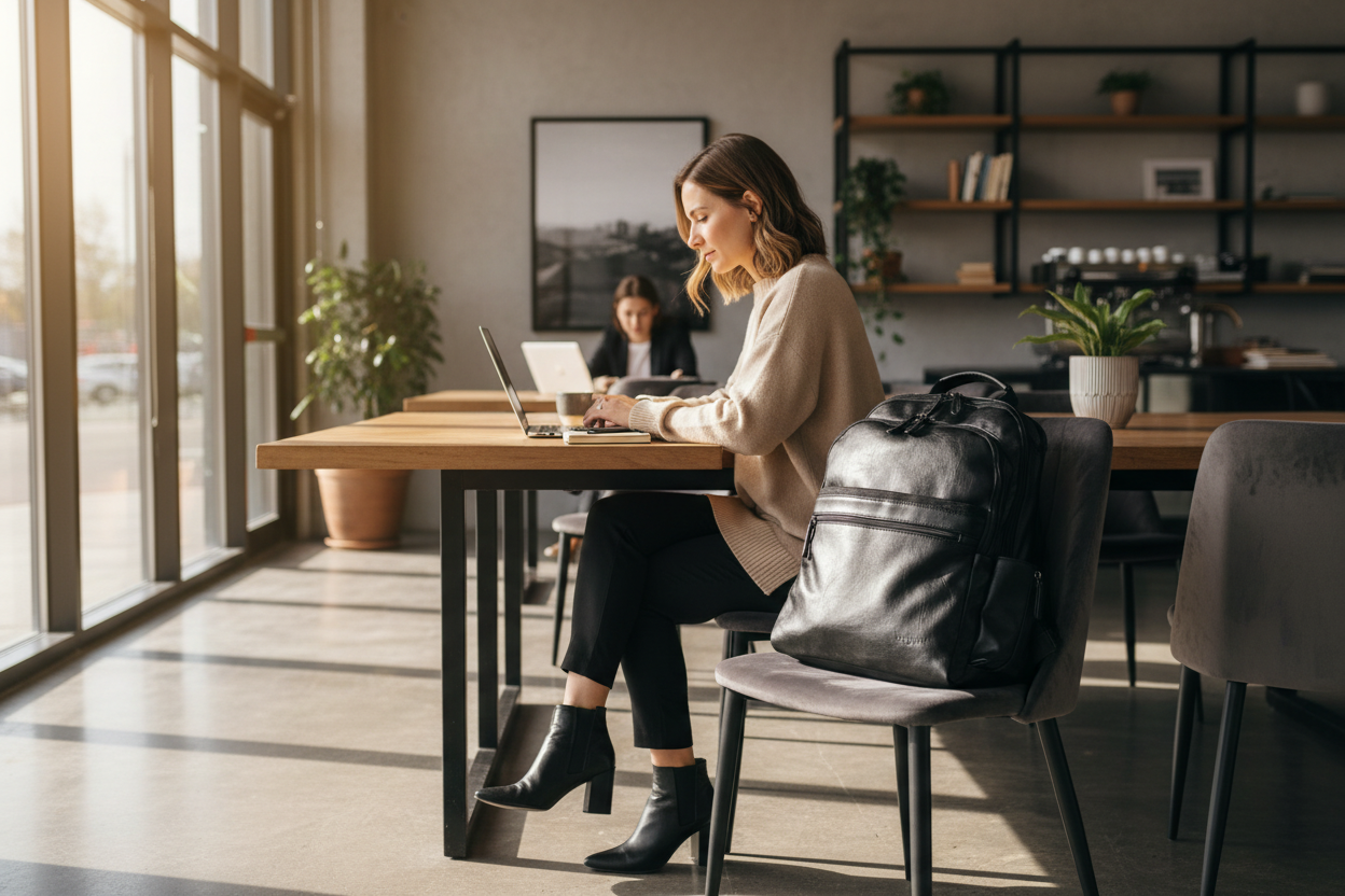 Coffee shop workspace scene