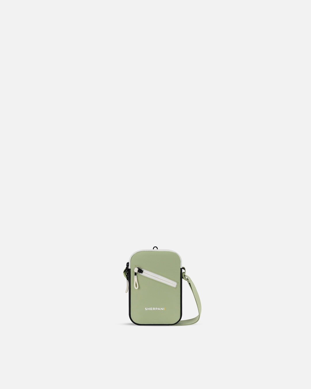 Green crossbody bag with a visible brand logo on a white background