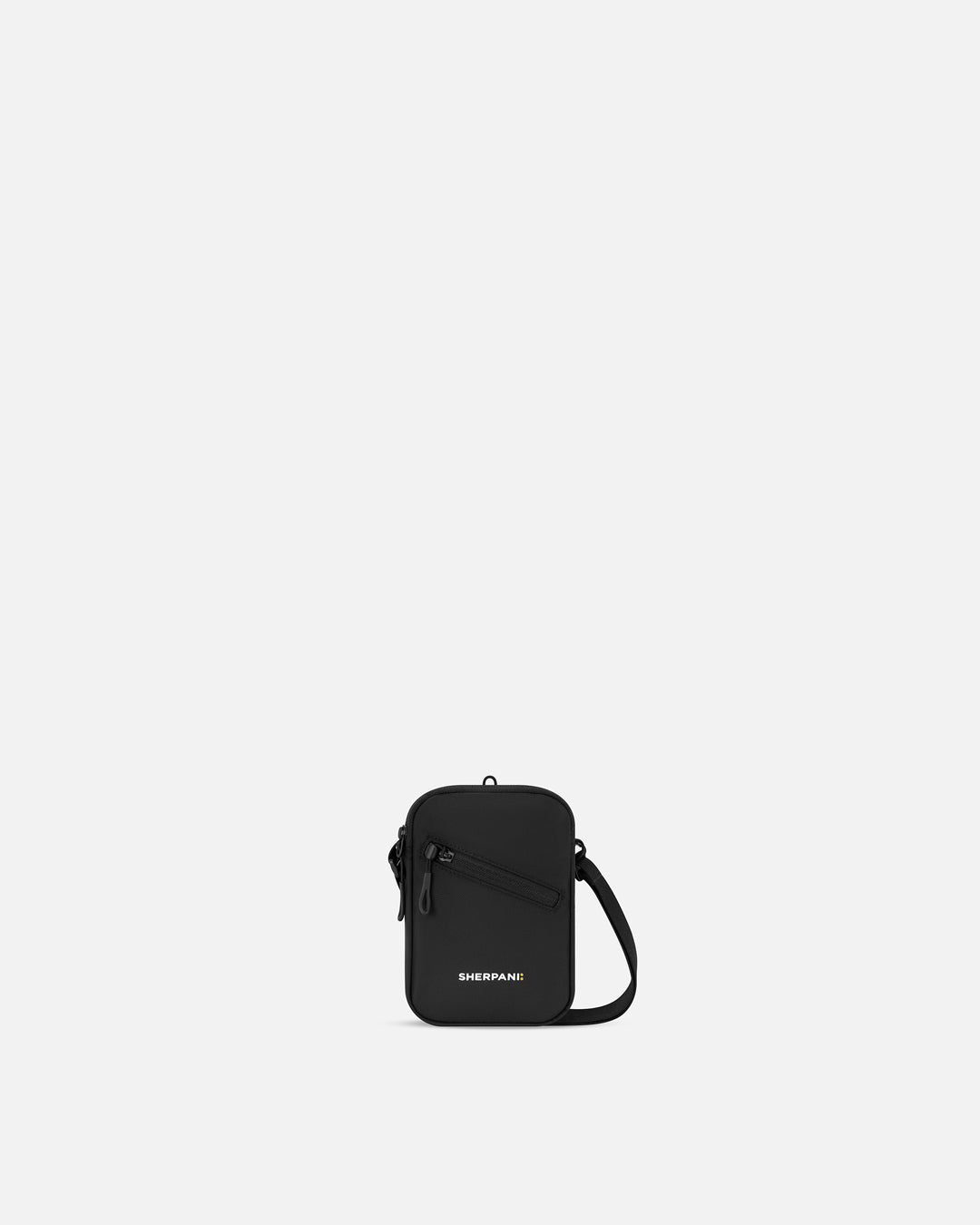 Black crossbody bag with 'SHERPA' branding on a white background