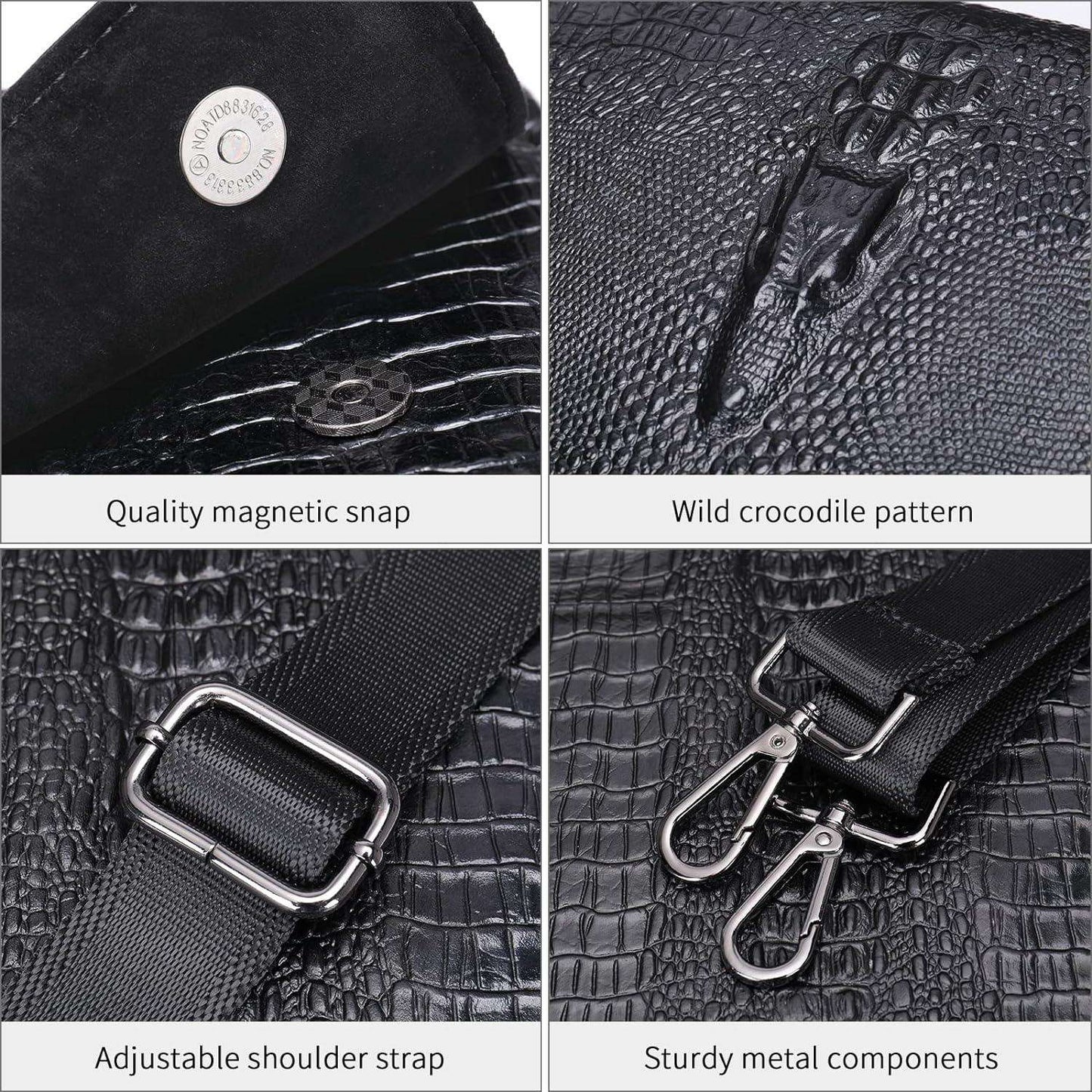 FR Fashion Co. Men's Crocodile Leather Crossbody Bag