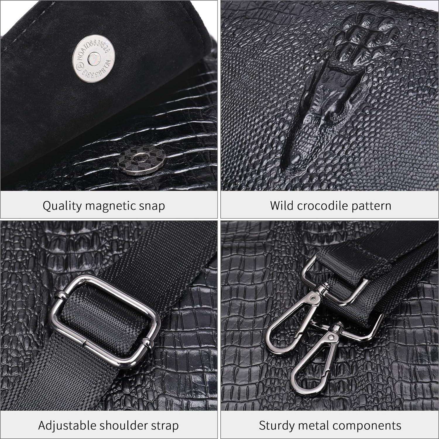 FR Fashion Co. Men's Crocodile Leather Crossbody Bag