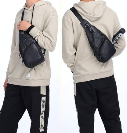 FR Fashion Co. Men's Leather Crossbody Chest Bag