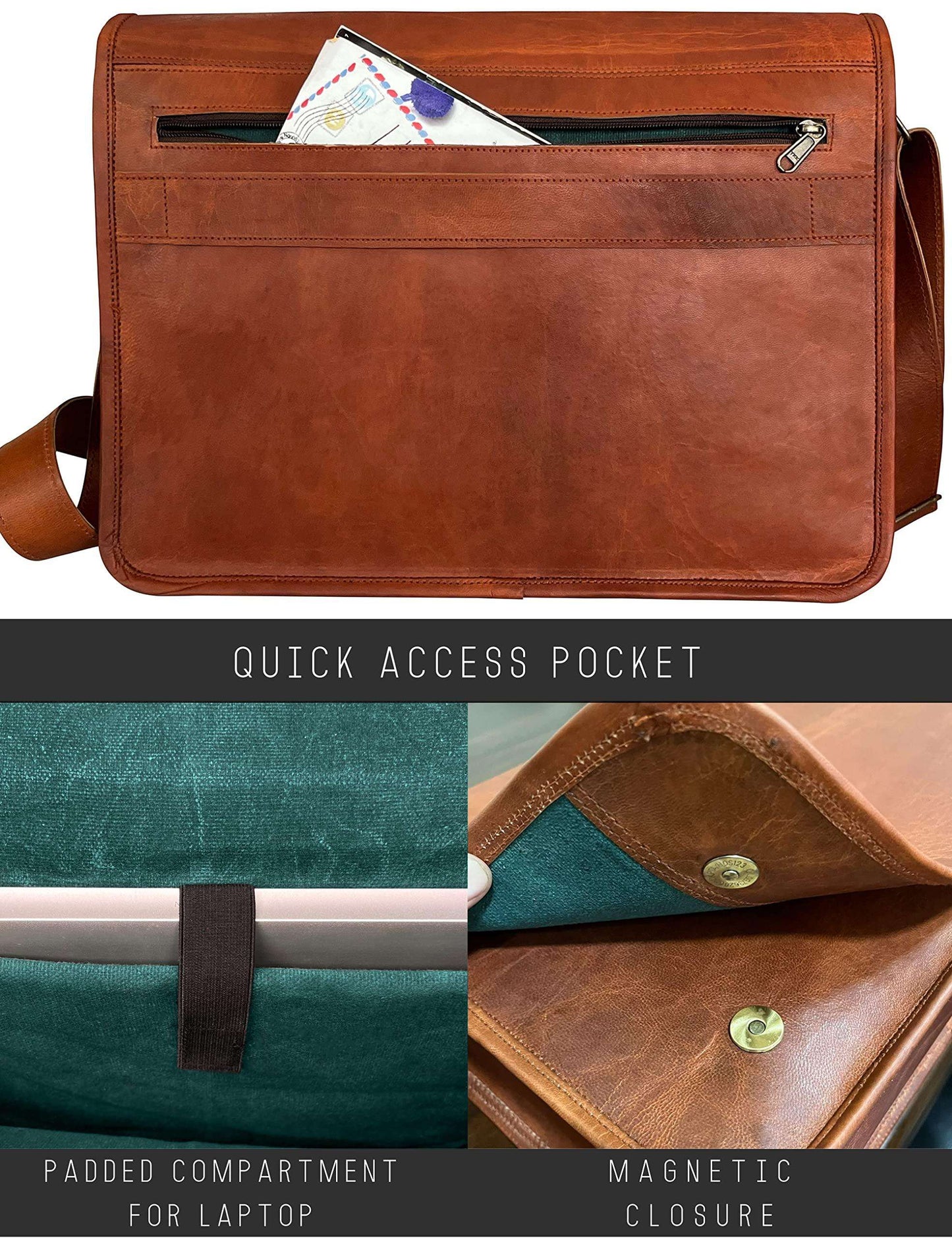 FR Fashion Co. 15" Men's Genuine Leather Crossbody Messenger Bag