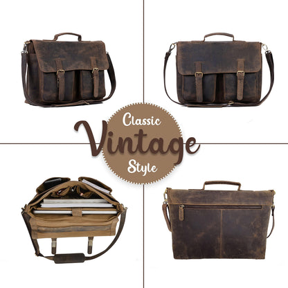 FR Fashion Co. 15" Men's Rustic Design Leather Messenger Bag