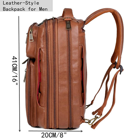 FR Fashion Co. 16″ Convertible Leather Laptop Backpack Briefcase