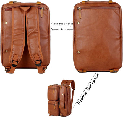 FR Fashion Co. 16" Men's Leather Hybrid Briefcase Backpack