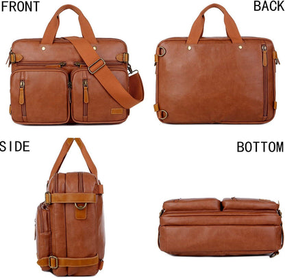 FR Fashion Co. 16" Men's Leather Hybrid Briefcase Backpack