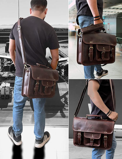 FR Fashion Co. 16" Men's Leather Satchel Messenger Bag