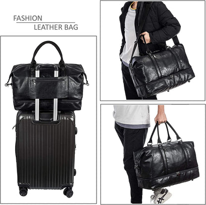 FR Fashion Co. 21" Men's Leather Compact Travel Duffel Bag