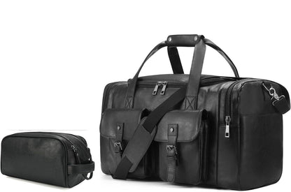 FR Fashion Co. 21" Men's Leather Duffel Bag with Toiletry Bag