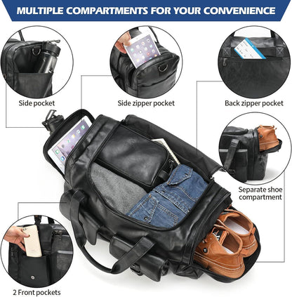 FR Fashion Co. 21" Men's Leather Duffel Bag with Toiletry Bag