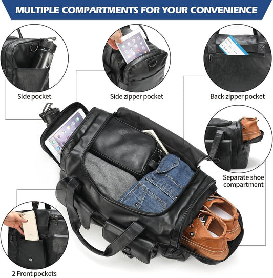 FR Fashion Co. 21" Men's Leather Duffel Bag with Toiletry Bag