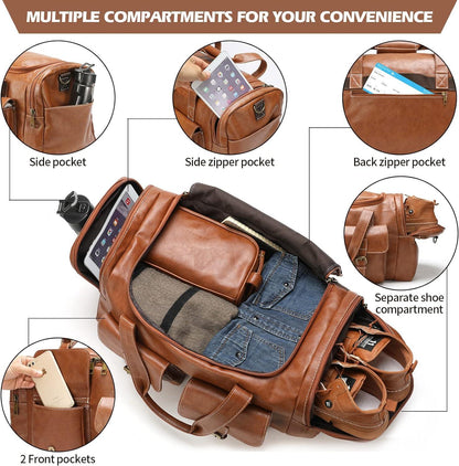 FR Fashion Co. 21" Men's Leather Duffel Bag with Toiletry Bag