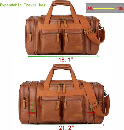 FR Fashion Co. 21" Men's Leather Expandable Duffel Bag
