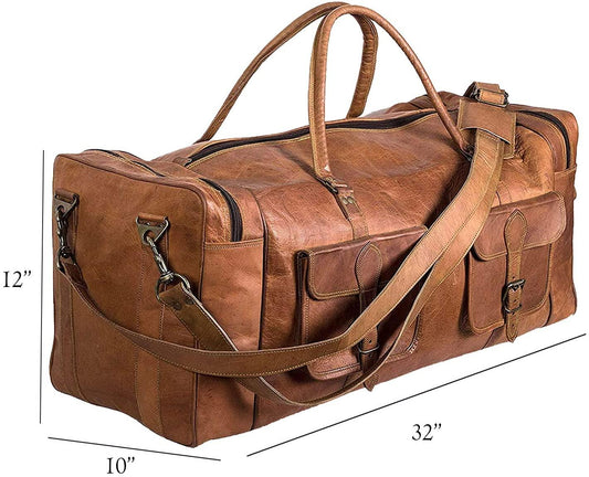 FR Fashion Co. 32" Men's Grain Leather Duffel Bags