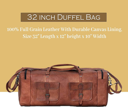 FR Fashion Co. 32" Men's Grain Leather Duffel Bags