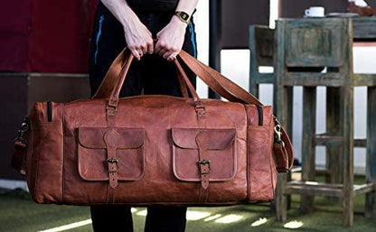 FR Fashion Co. 32" Men's Grain Leather Duffel Bags